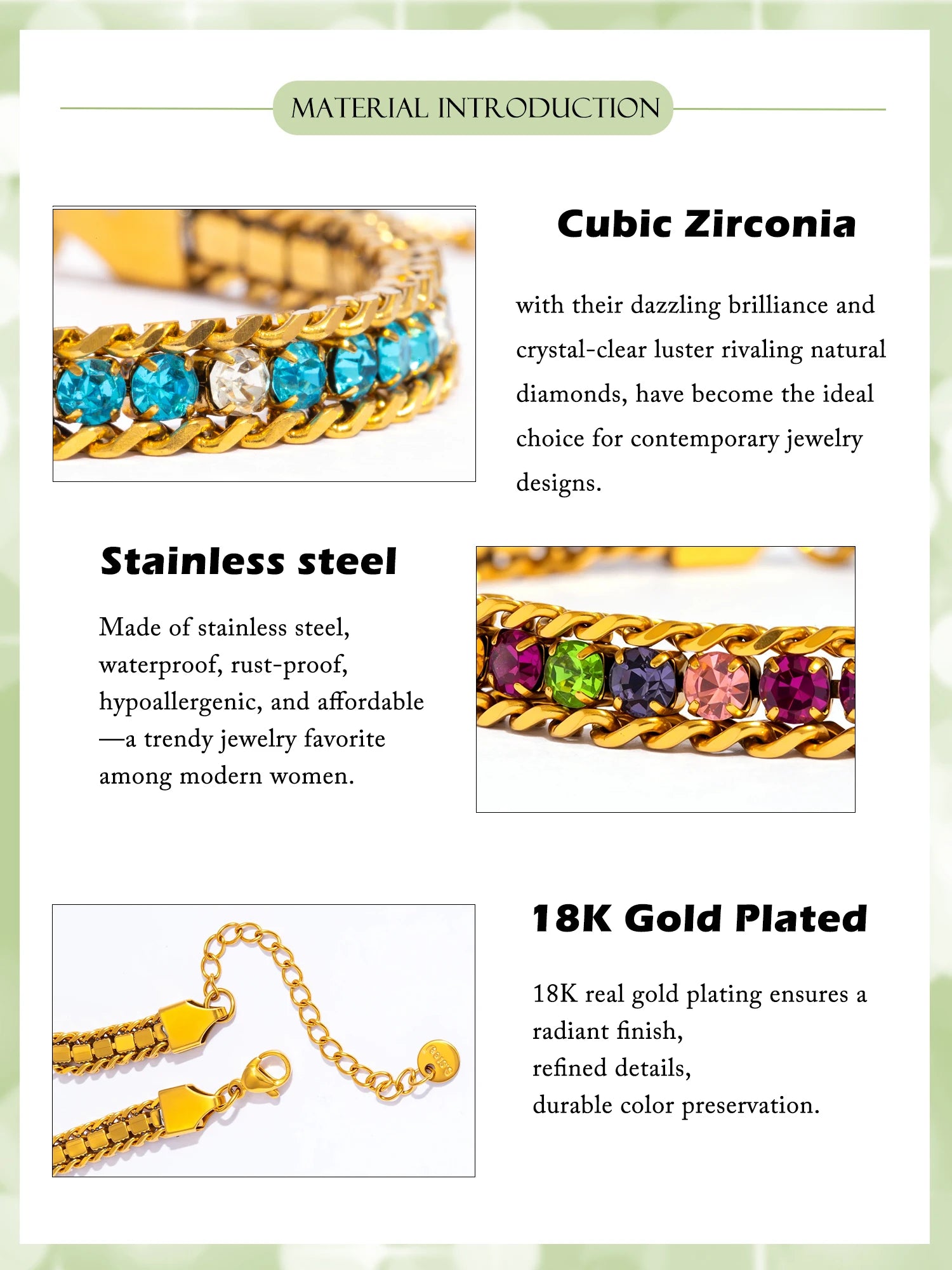 Triple Row Sparkling Bracelet - CZ Center Row, 18K Gold Plated Hypoallergenic Stainless Steel, Luxury Elegant Jewelry for Women