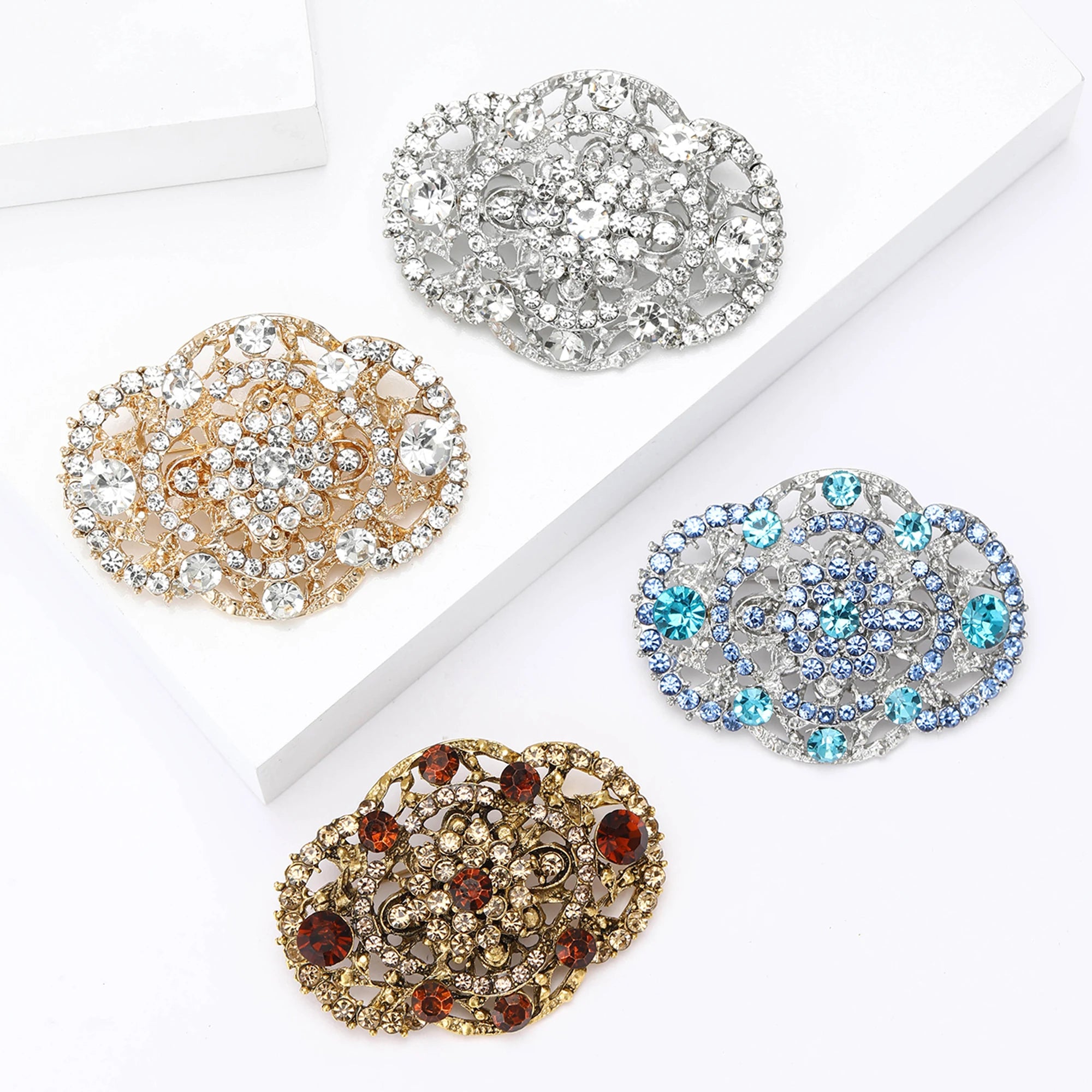 Luxurious Rhinestone Palace Crystal Glass Brooches for Women Unisex Elegant Bridal Pins Event Party Decoration Clothes Accessory