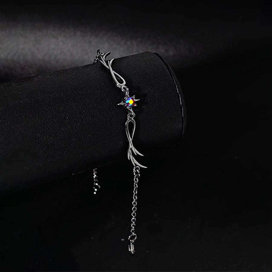 A punk style twilight black feather diamond alloy bracelet for women, an exquisite gift for women