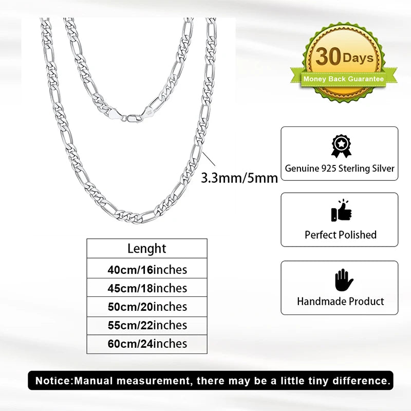 Rinntin Vintage 925 Sterling Silver Link Necklace Fashion Women Men Dainty Neck Chain Hip Hop Rhodium Neck Jewelry Gift SC21