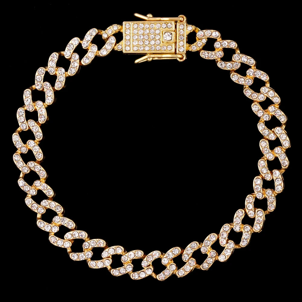 Hip Hop Iced Out Prong Cuban Link Chain Anklet For Women Gold Silver Color Prong Rhombus Cuban Anklets Bracelet Fashion Jewelry