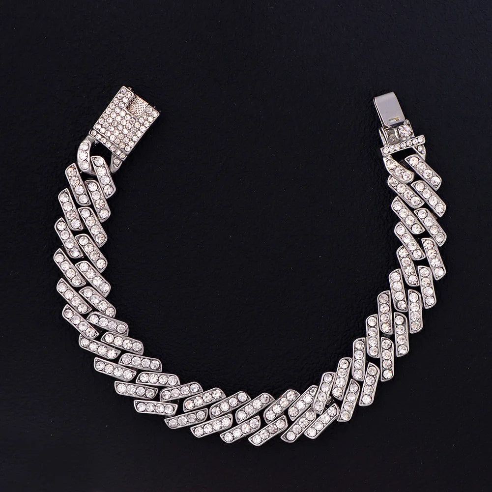 Hip Hop Iced Out Prong Cuban Link Chain Anklet For Women Gold Silver Color Prong Rhombus Cuban Anklets Bracelet Fashion Jewelry