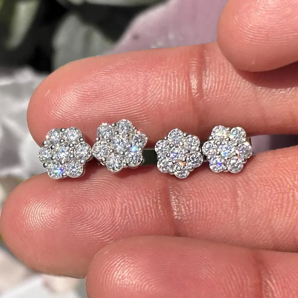 FEOBUR 3mm Full Moissanite Stud Earrings for Women 925 Sterling Silver 7-Stone Flower Wedding Earring Certified Jewelry Gift