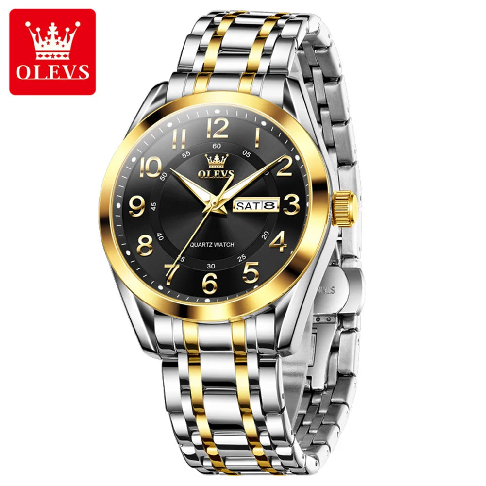 OLEVS 3666 Couple Watch Luxury Brand Quartz Watch Waterproof Watch Lover Gift Night Light Classic Date Week Clock His Her Watch