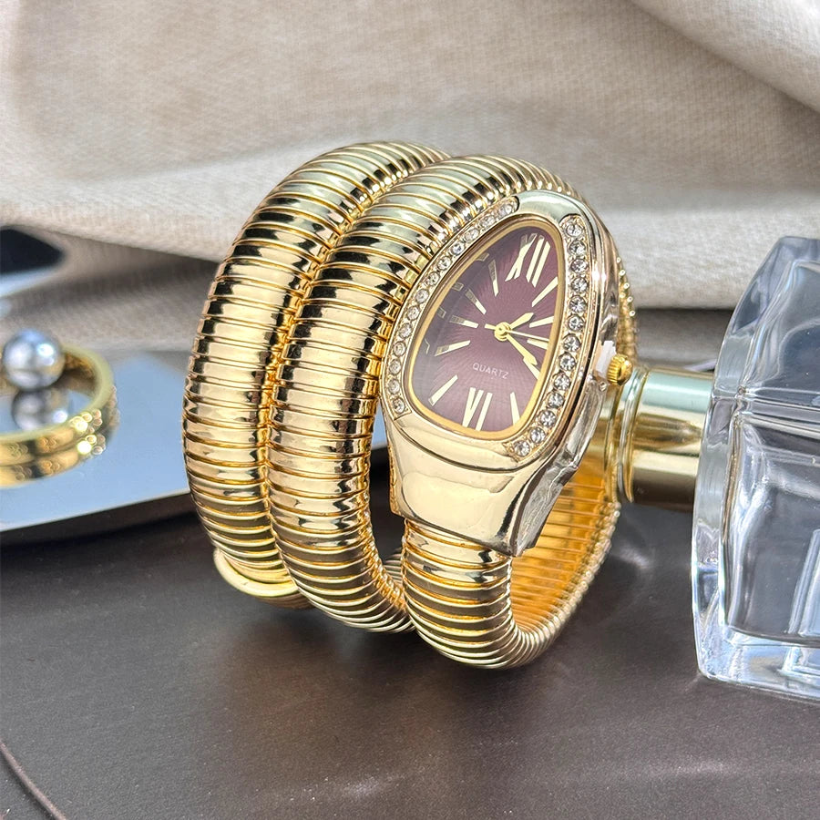 Fashionable European And American Snake-Shape Elastic Wrapping Quartz Ladies Watch with Embedded Diamond Bracelet Watch