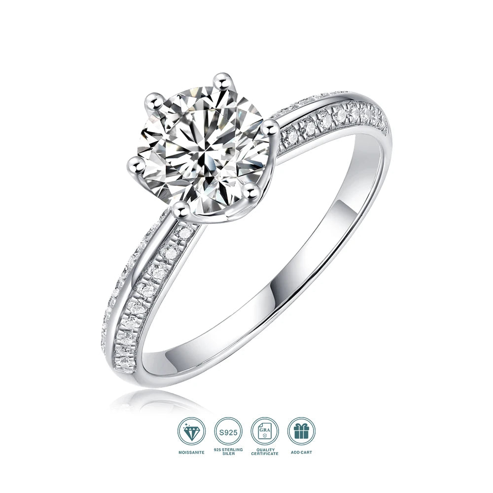1pc 1ct 2ct 3ct Moissanite Ring 925 Sterling Silver 18K Gold Plated Elegant Gift Jewelry for Women Comes with GRA Certificate