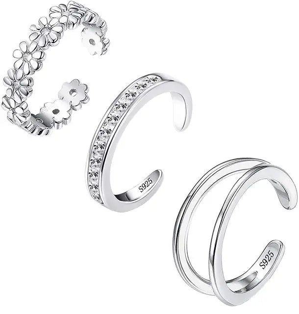 3PCS Toe Rings for Women Stainless Steel Adjustable Summer Beach Sexy Foot Ring With Diamonds Stackable Men's And Women's Ring