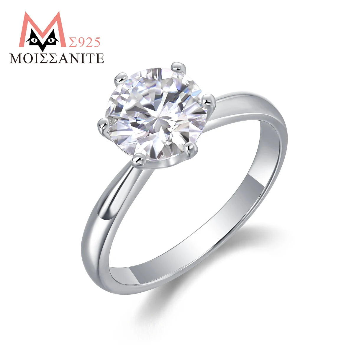 JIUZUAN 1/2/3/ct Classic Six-Prong Moissanite Ring, 925 Silver Plated 18K Gold, Classic Engagement Wedding Ring Sparkling Design
