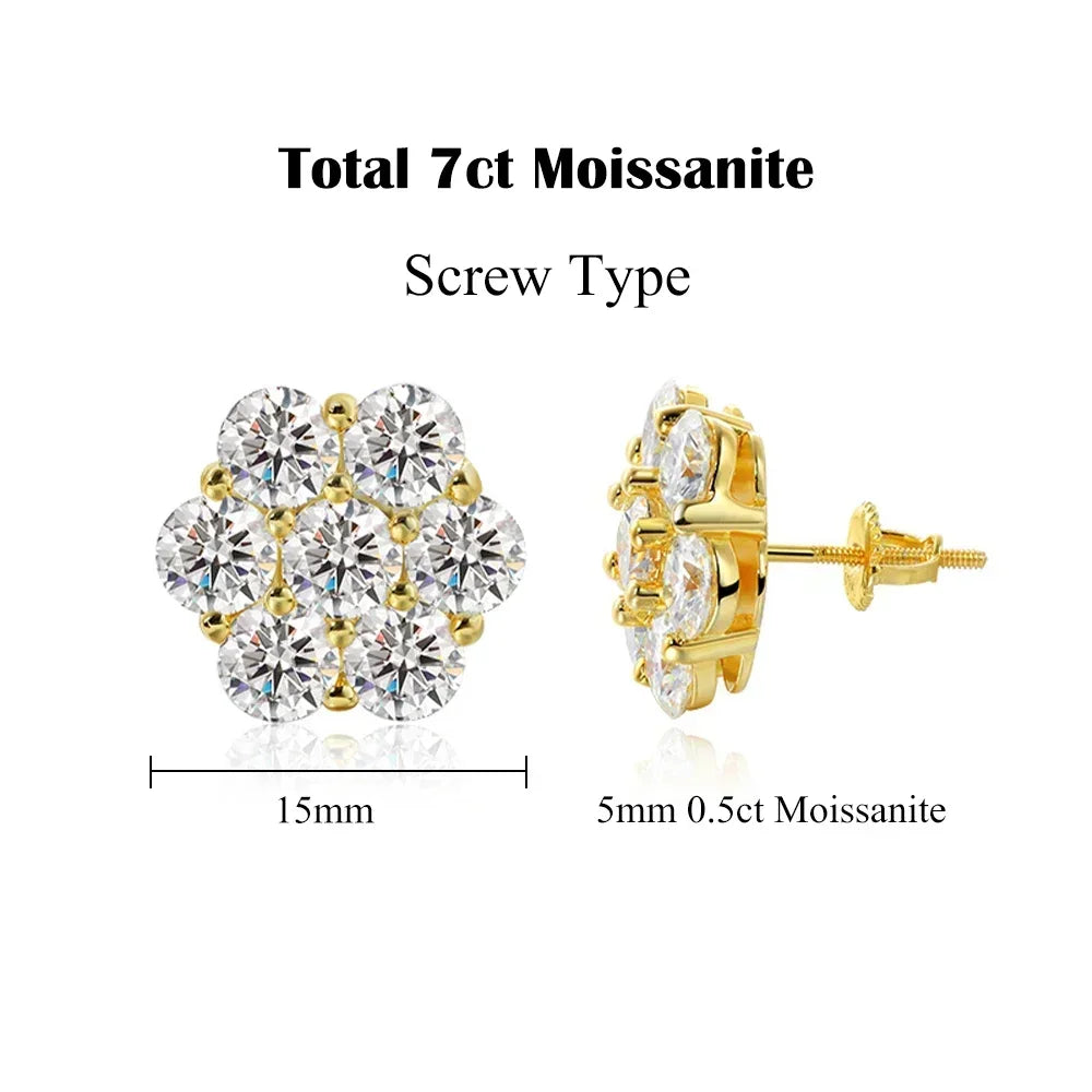FEOBUR 3mm Full Moissanite Stud Earrings for Women 925 Sterling Silver 7-Stone Flower Wedding Earring Certified Jewelry Gift