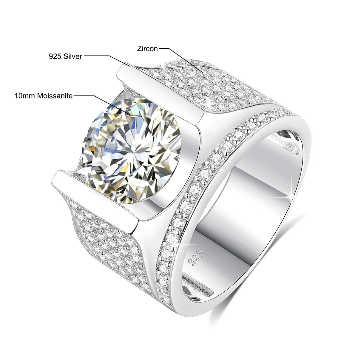 2 Carat Moissanite Rings For Men 925 Sterling Silver White Gold Plated Engagement Wedding Mens Jewellery 2025 Trend Gift Male