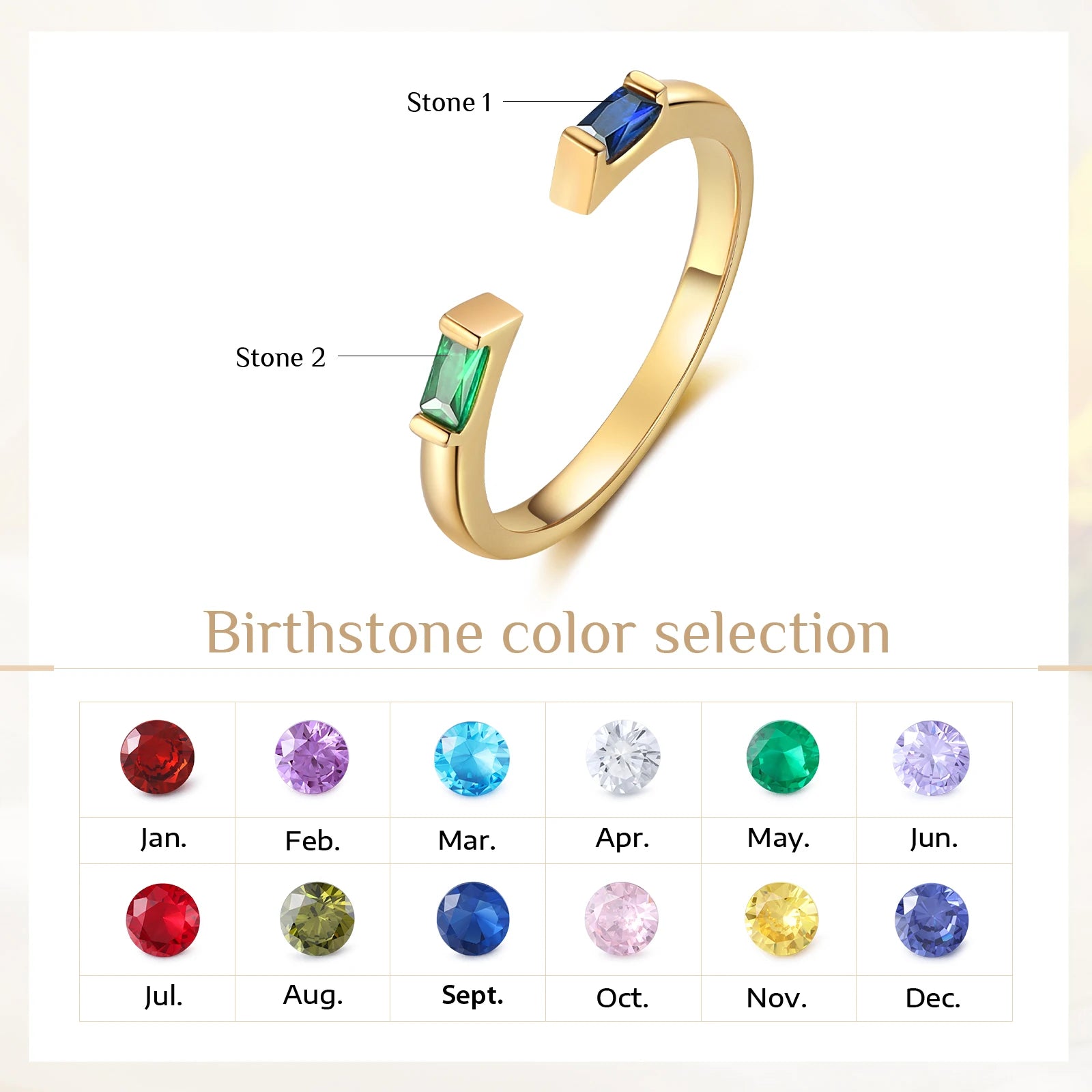 Minimalist Style Personalized Couple's Birthstone Ring Customized Open Rings for Women Anniversary Gift for Wife Girlfriend