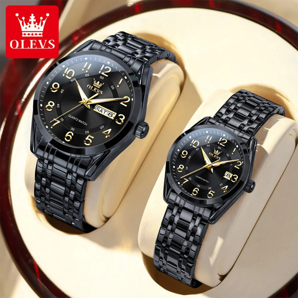 OLEVS 3666 Couple Watch Luxury Brand Quartz Watch Waterproof Watch Lover Gift Night Light Classic Date Week Clock His Her Watch