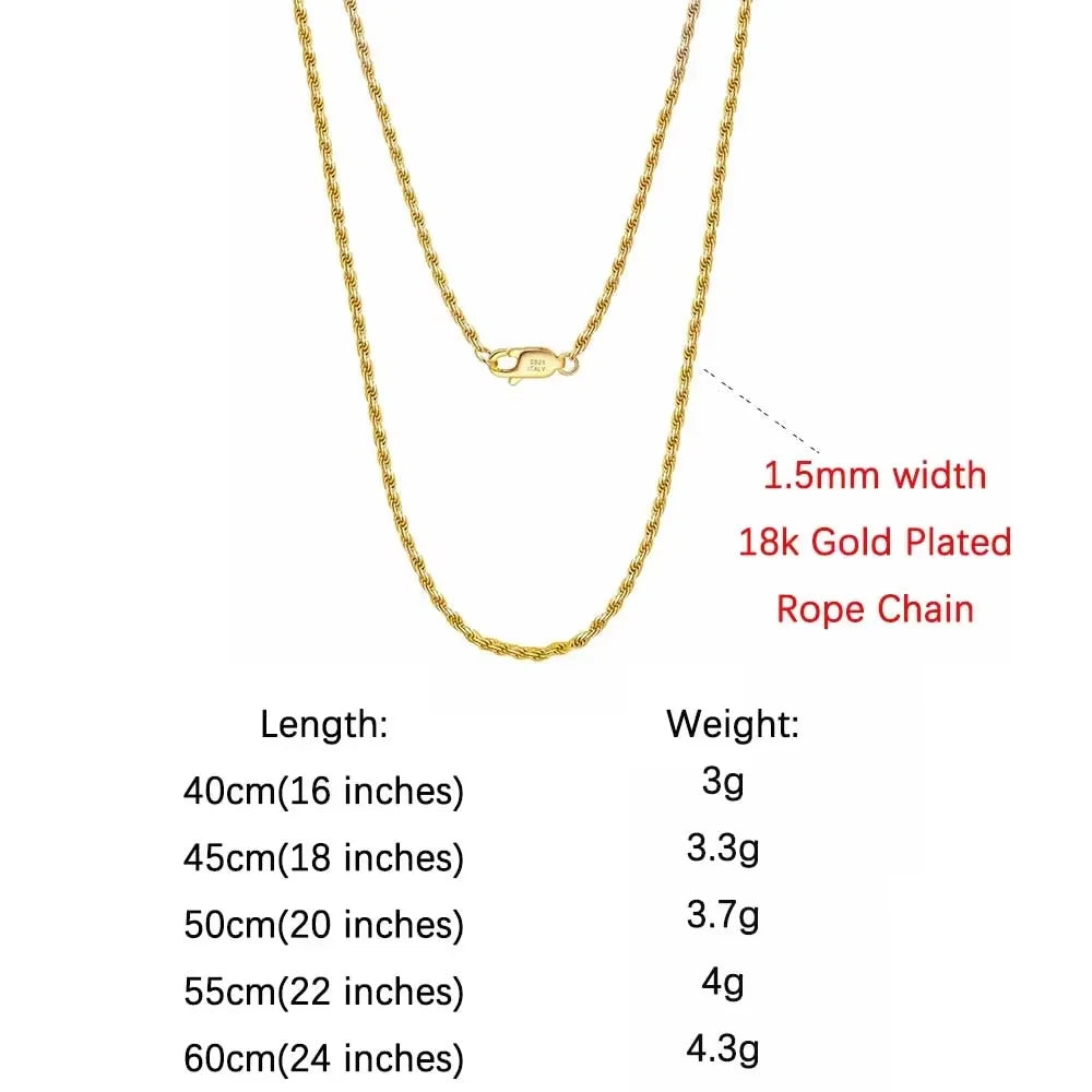 Rinntin Luxury 925 Sterling Silver Diamond-Cut Rope Chain Necklace For Men Women Fashion Italian Silver Neck Chain Jewelry SC29