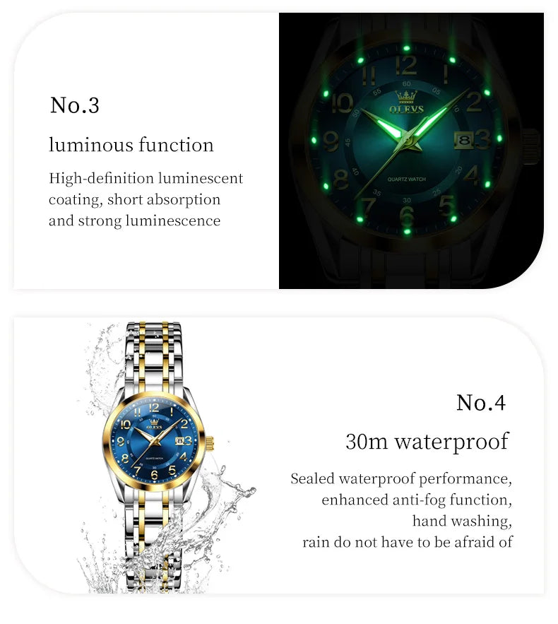 OLEVS 3666 Couple Watch Luxury Brand Quartz Watch Waterproof Watch Lover Gift Night Light Classic Date Week Clock His Her Watch