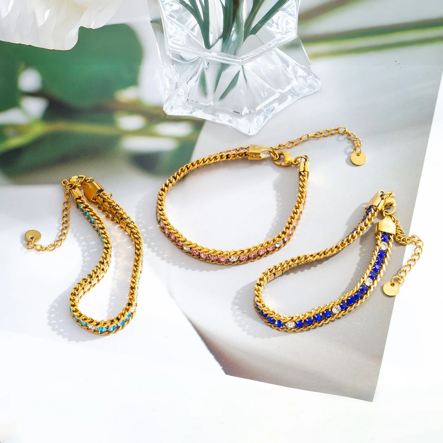 Triple Row Sparkling Bracelet - CZ Center Row, 18K Gold Plated Hypoallergenic Stainless Steel, Luxury Elegant Jewelry for Women