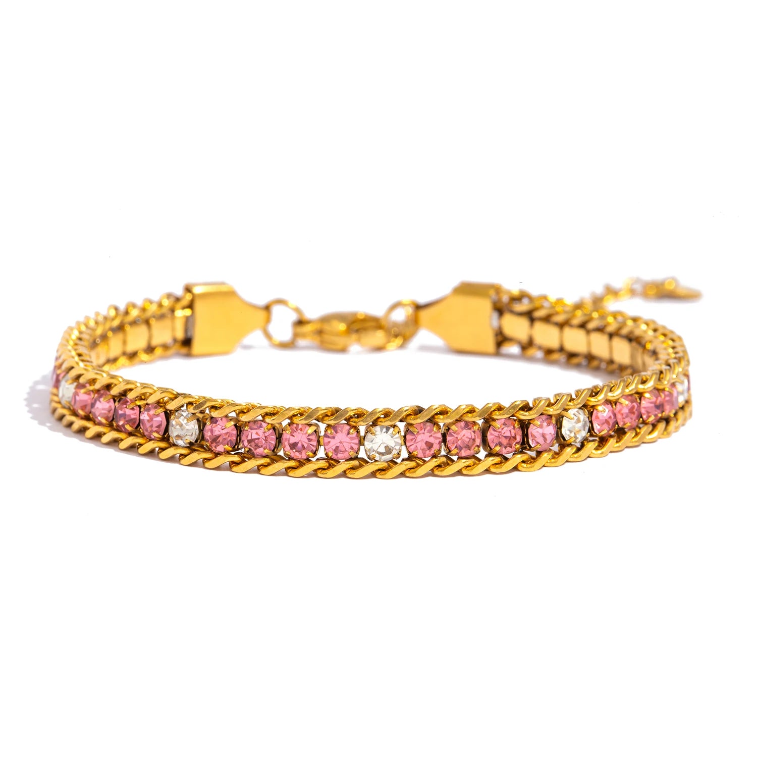 Triple Row Sparkling Bracelet - CZ Center Row, 18K Gold Plated Hypoallergenic Stainless Steel, Luxury Elegant Jewelry for Women