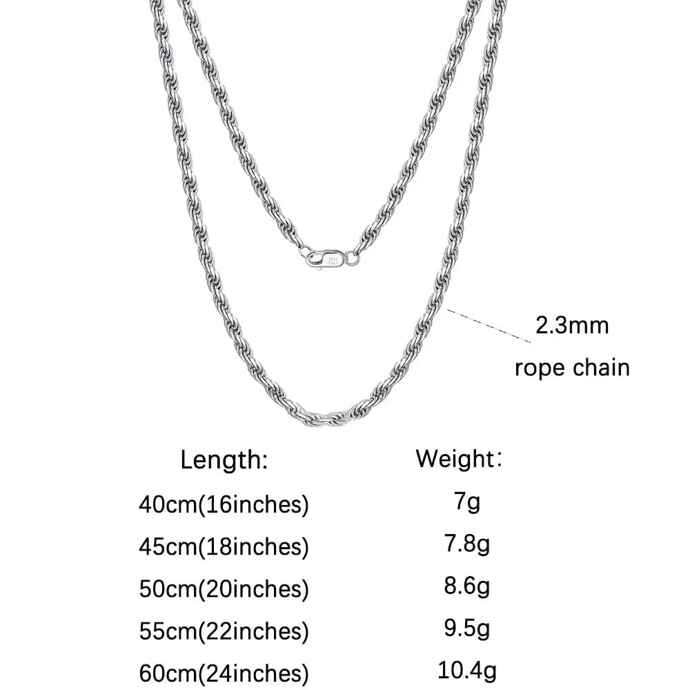 Rinntin Luxury 925 Sterling Silver Diamond-Cut Rope Chain Necklace For Men Women Fashion Italian Silver Neck Chain Jewelry SC29