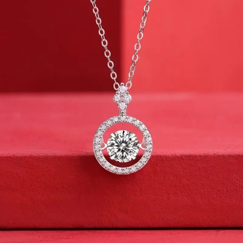 1ct Moissanite Necklace 925 Sterling Silver Women's Pendant Clavicle Chain Jewelry Decor Mother's Day Valentine's Day Proposal E
