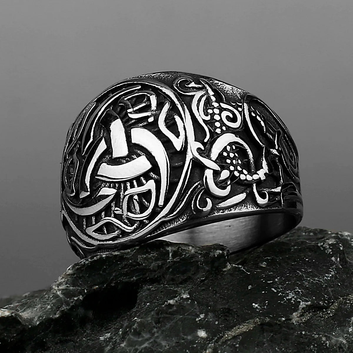 Viking Dragon Rune Stainless Steel Ring Men's Fashion Temperament Ring Biker Hip Hop Celtic Knot Amulet Jewelry Gift