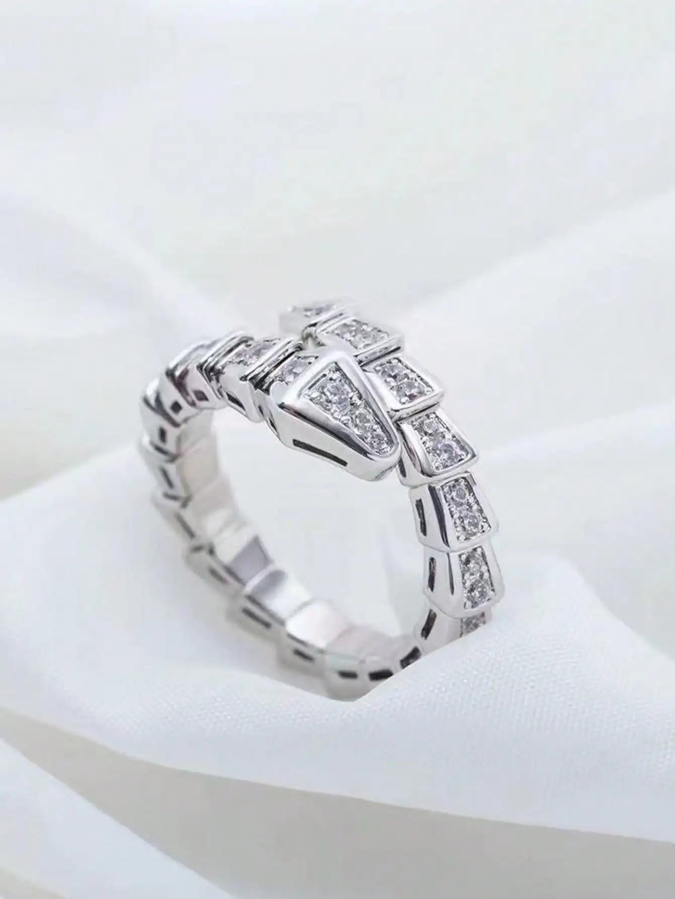 1PC Adjustable Snake Ring, Platinum Plated Open-Ended Ring – AAA Cubic Zirconia Non-Tarnish Jewelry for Men & Women