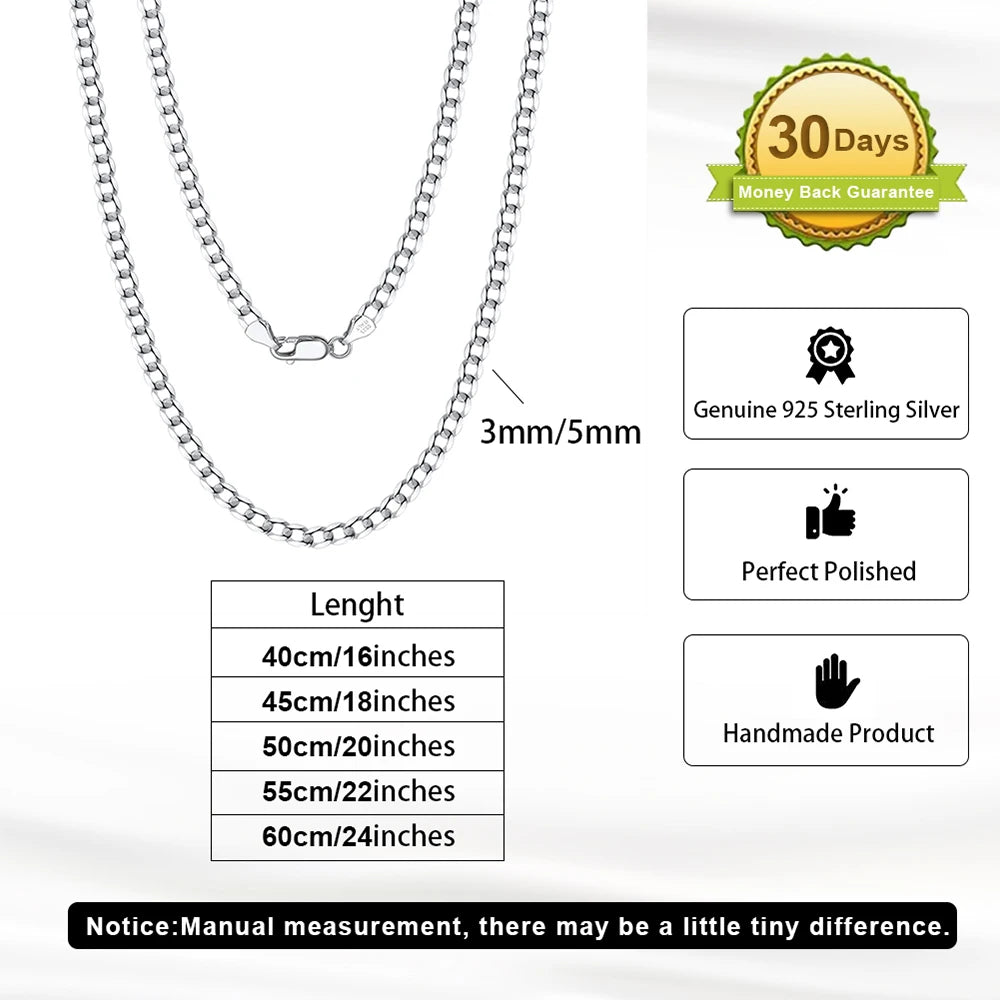 Rinntin Vintage 925 Sterling Silver Link Necklace Fashion Women Men Dainty Neck Chain Hip Hop Rhodium Neck Jewelry Gift SC21