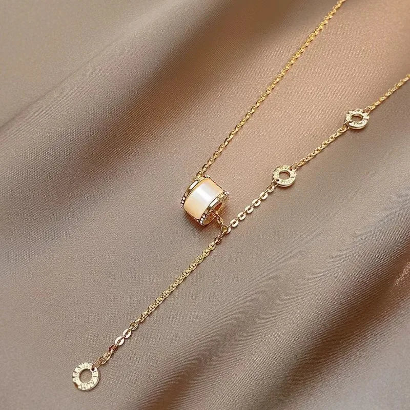 Small Waist Fringed Necklace Women's Simple Light Luxury Temperament Opal Pendant Collarbone Chain Internet Celebrity Neck Chain