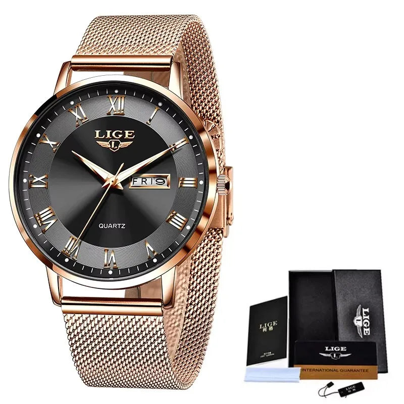 LIGE Luxury Ladies Watch Women Waterproof Rose Gold Steel Strap Women Wristwatch Top Brand Bracelet Clocks Relogio Feminino