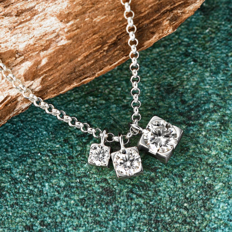 OXTAO Real 925 Silver Three Stone Moissanite Pendant Necklace Glittering Diamond for Women Chain Necklaces Jewelry Gift