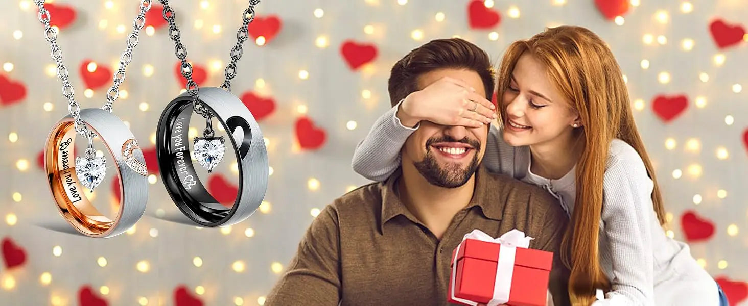 Matching Necklaces For Couples Pendant Necklace Promise Rings Stainless Steel Necklace Anniversary Valentine's Day Jewelry Gift