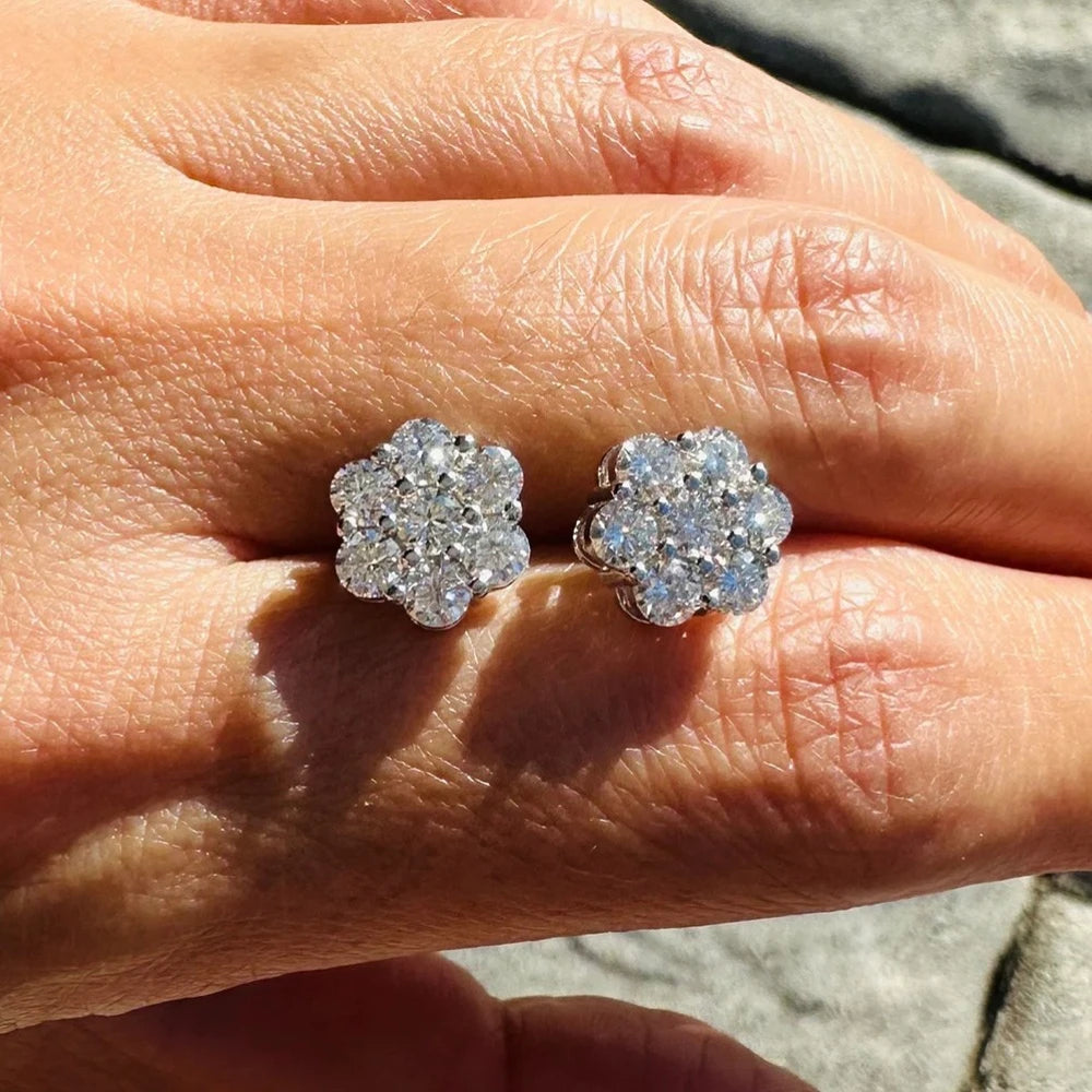 FEOBUR 3mm Full Moissanite Stud Earrings for Women 925 Sterling Silver 7-Stone Flower Wedding Earring Certified Jewelry Gift