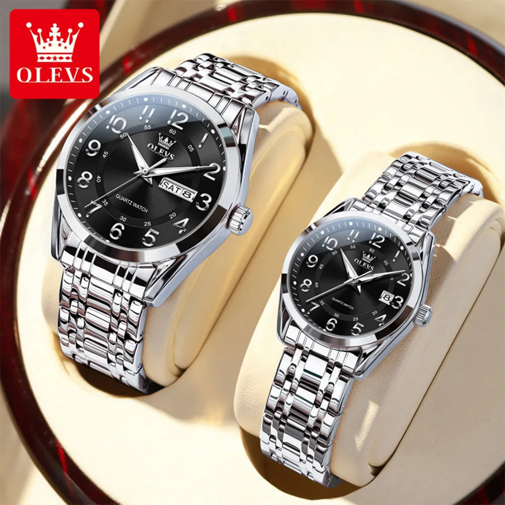 OLEVS 3666 Couple Watch Luxury Brand Quartz Watch Waterproof Watch Lover Gift Night Light Classic Date Week Clock His Her Watch