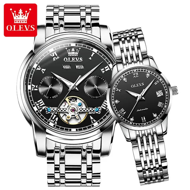 100% Original OLEVS Automatic Mechanical Couple Wrist Watches for Men and Women Waterproof Watches His or Hers Lover's Watch Set