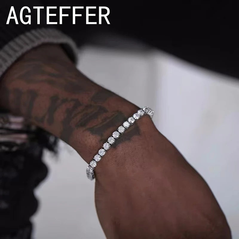 925 sterling silver Tennis Bracelet 2/4mm Cubic Zirconia for Women Mens Crystal Chain on The Hand Hip-hop Streetwear Jewelry