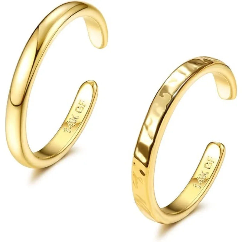 2Pcs 14K Gold Plated Toe Rings for Women Simple Open Band Toe Ring Adjustable Toe Rings Jewellry Gifts