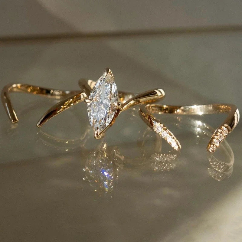 New Fashion Teardrop-shaped Inlaid Zirconia Ring 3 Pieces / Set of Women's Exquisite Sparkling Wedding Party Jewelry Gifts