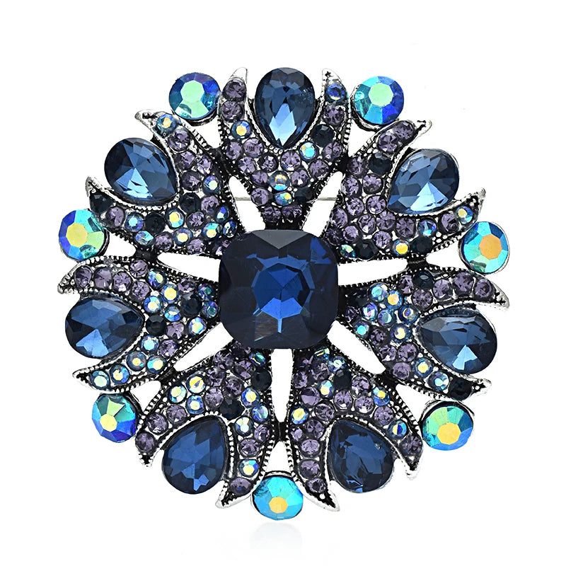 Wuli&baby Shinning Round Flower Brooches Women 2-color Rhinestone Palace Style Beauty Party Office Brooch Pin Gifts