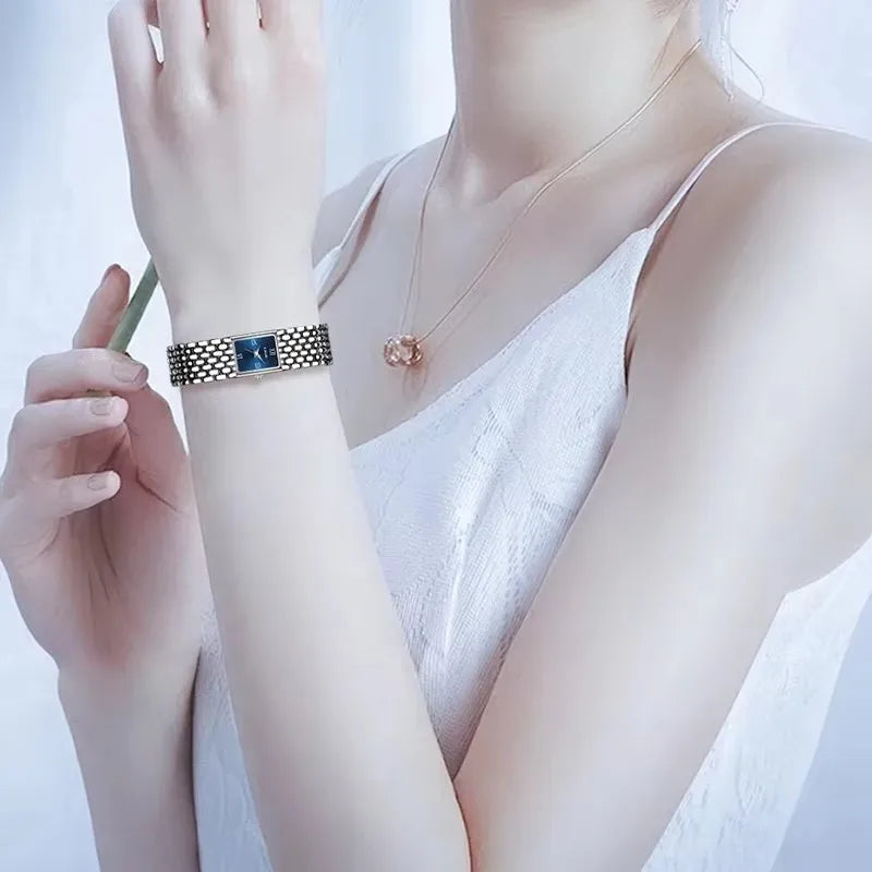 LIGE Silver Watch for Women Square Ladies Quartz Wristwatches Stainless Steel Women Small Gold Watch Luxury Casual Fashion Watch