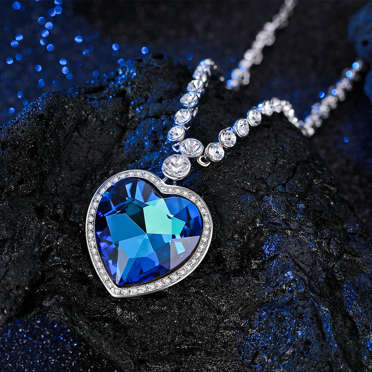 Luxury Heart of the Ocean Necklace for Her, Titanic Inspired Blue Crystal Pendant, Gold & Rhodium Plated Valentine's Day Gift