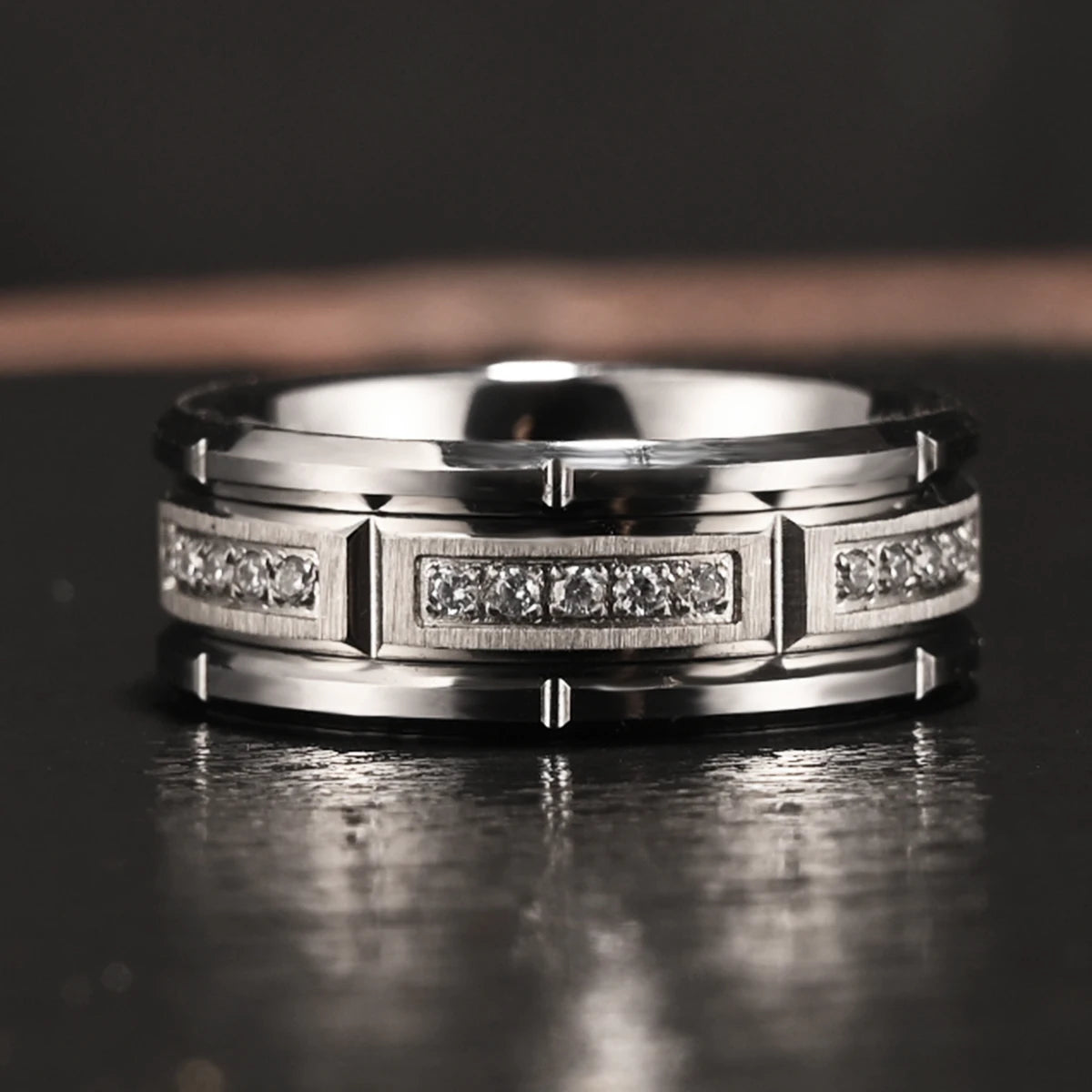 Tungsten Carbide Men's Ring, White Zircon 8mm Couple Wedding Ring, Fashion Hip Hop Suitable for Daily Wedding Party Wear