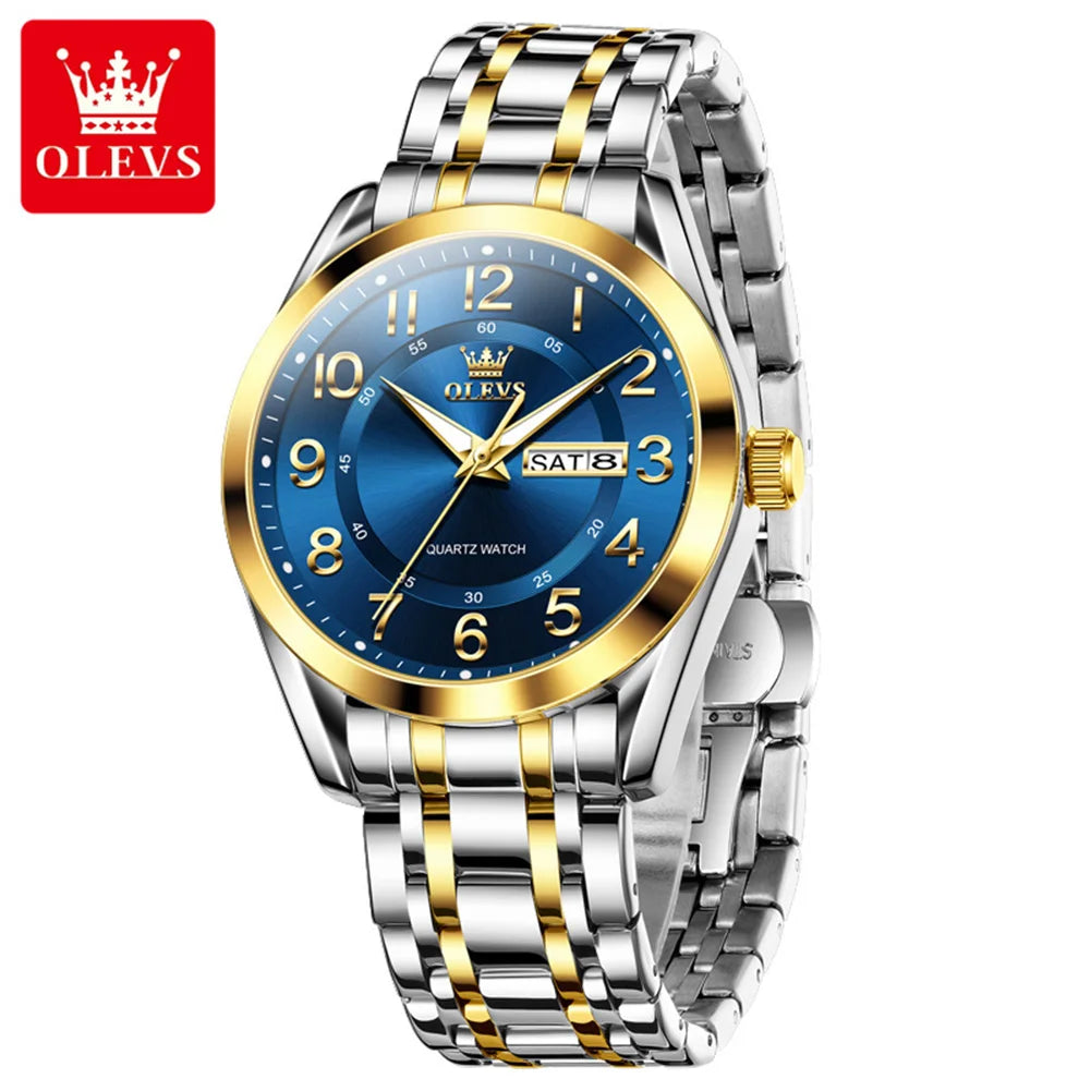 OLEVS 3666 Couple Watch Luxury Brand Quartz Watch Waterproof Watch Lover Gift Night Light Classic Date Week Clock His Her Watch