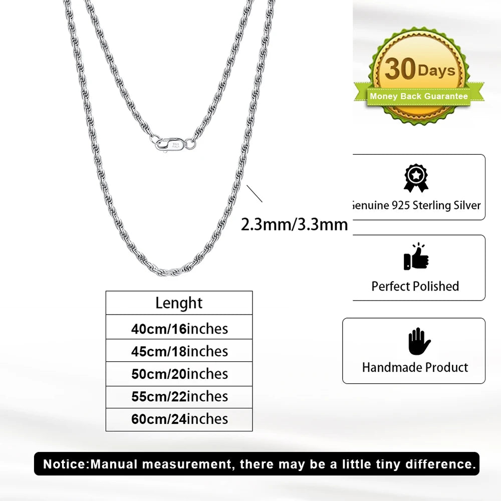 Rinntin Vintage 925 Sterling Silver Link Necklace Fashion Women Men Dainty Neck Chain Hip Hop Rhodium Neck Jewelry Gift SC21