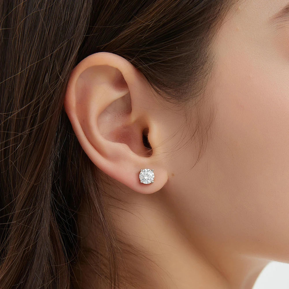 Sweetrain 925 Silver GRA Certified 0.1-2CT Moissanite Stud Earrings D/VVS1 Lab Diamond Four-jaw Earring Women Wedding Jewelry