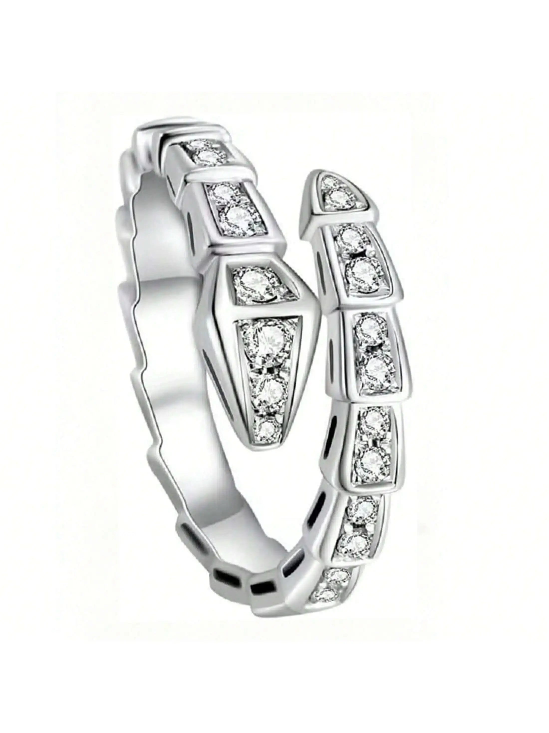1PC Adjustable Snake Ring, Platinum Plated Open-Ended Ring – AAA Cubic Zirconia Non-Tarnish Jewelry for Men & Women