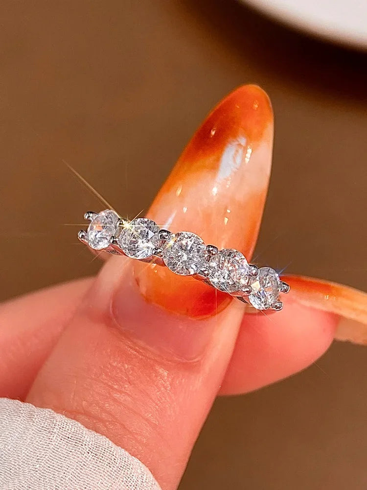 925 Sterling Silver Classic Shiny Simplicity Five Star Zircon Ring For Women Engagement Wedding Luxury High Quality Fine Jewelry