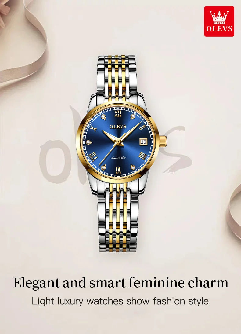 100% Original OLEVS Automatic Mechanical Couple Wrist Watches for Men and Women Waterproof Watches His or Hers Lover's Watch Set