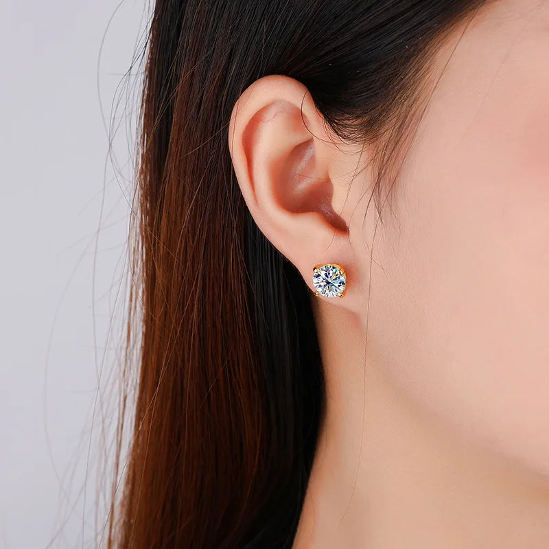 TY 0.5CT 1CT 2CT GRA Certified Moissanite Stud Earrings for Women Sparkling D Color Lab Diamond 925 Sterling Silver Jewelry
