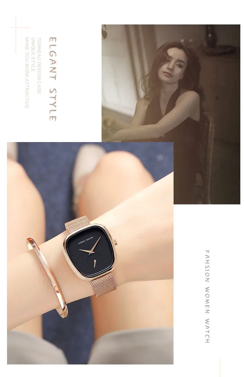 2025 New Women's Quartz Wristwatch 34mm Wine Barrel Rose Gold Black Stopwatch Fashionable Minimalist Style Oval Women's Watches